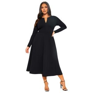 NWT Fashion Nova Womens Charolette Long Sleeve Midi Dress Black